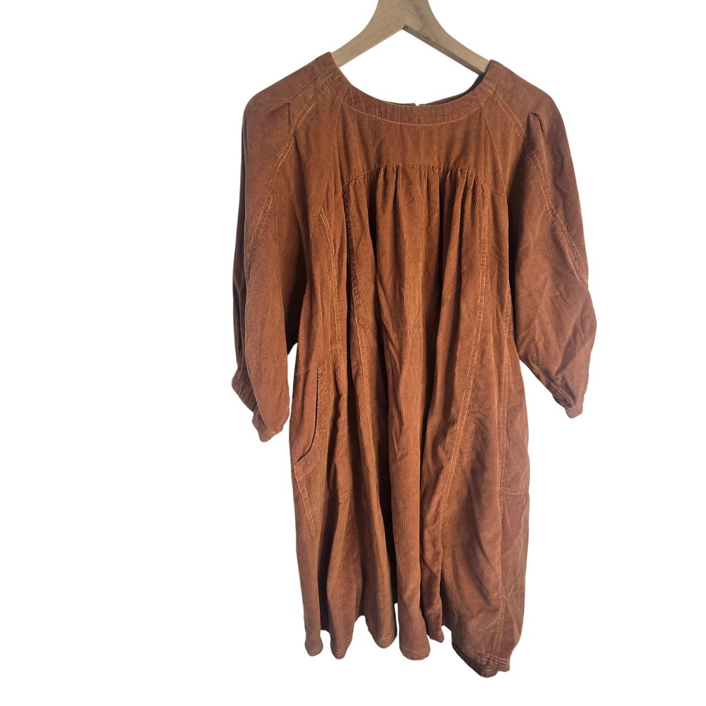 Uncle Frank Corduroy Babydoll Dress Women Large Brown Cotton Boho Cottagecore